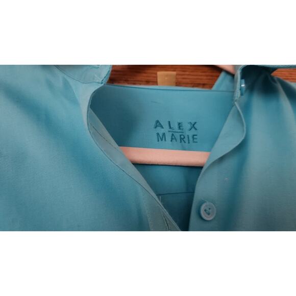 Alex Marie Blouse Long Sleeve Button Front Turquoise Wrinkle Free Stretch 14P - Picture 2 of 6